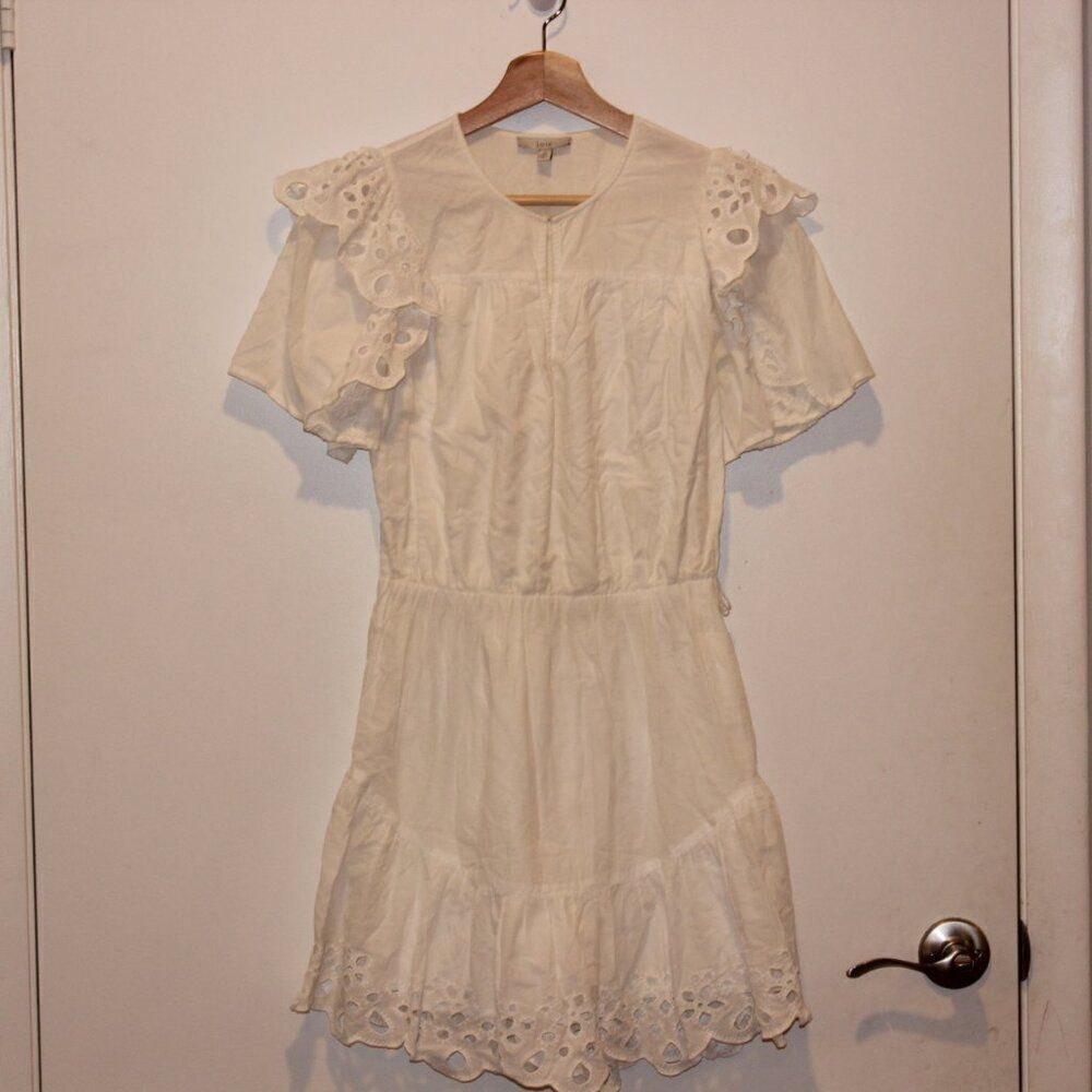 Joie White  Eyelet Embroidered Safia Babydoll Mini Dress Women's Size XS - Picture 4 of 14